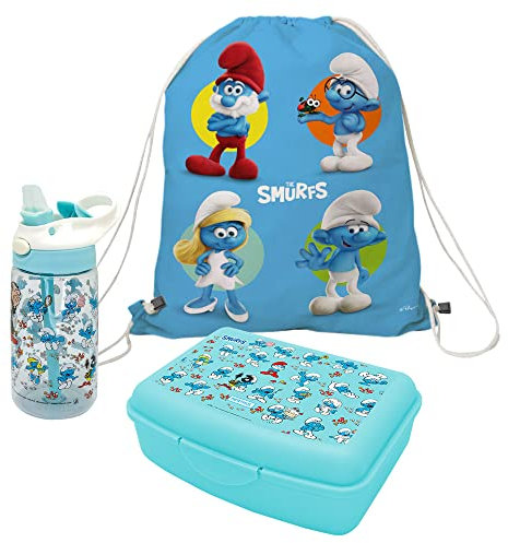 NERTHUS FIH 1073 Set Rucksack + Flasche Tritan + Lunchbox Schlümpfe