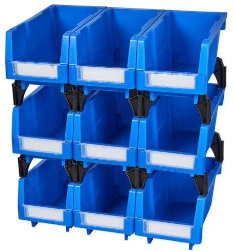AERCANA Shop Stackable Organizer Shelf Storage System Garage Storage Bins(Blue,Pack of 9)