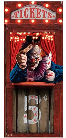 MIMIKRY Türvorhang Horrorzirkus Ticketverkauf Horror-Clown 180x80 cm Halloween Dekoration