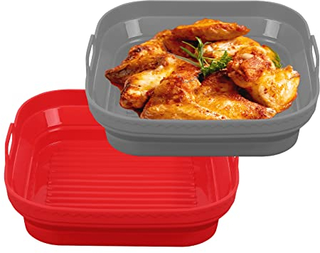 SIUDANGKA Silicone Air Fryer Liner, 2-Pack Reusable, Compatible with Ninja Foodi AG301 Air Fryer, Round, Red