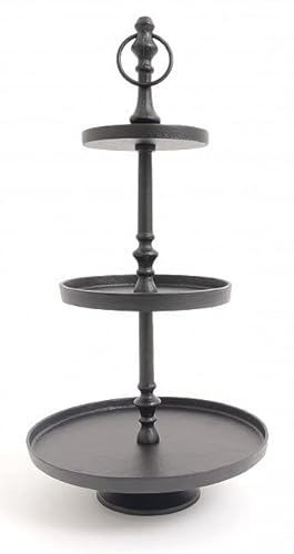 Brandsseller Etagère 3-stöckig aus Aluminium 58 cm hoch – Dekorative Servieretagère mit Griff – Vintage-Stil – Metallständer für Kuchen, Obst, Deko - Schwarz