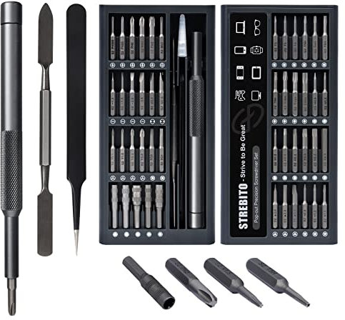 STREBITO Micro Schraubendreher Set 50 in 1 Präzisionsschraubendreher Set, Elektronik Werkzeugsatz Schraubendreher Set - Computer, iPhone, Macbook, PS4, PS5, Controller Reparaturset, S2 Multi Bit