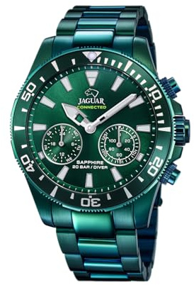 JAGUAR Hybrid Smartwatch Herren Edelstahl 316L Grün - 20 ATM, Analog, Musiksteuerung, Schrittzähler, Anrufe - J990/1