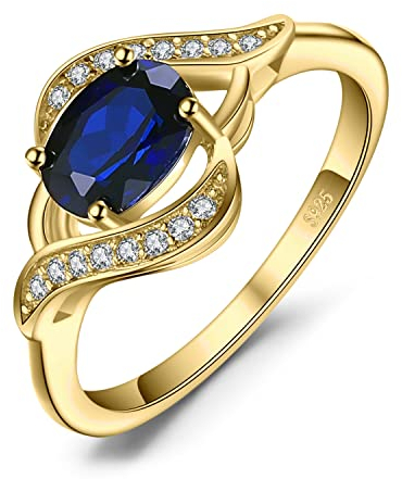 JewelryPalace Ovalschliff 1ct Erstellter Blau Saphir Ring Damen, Ring mit Stein Schmuck Set, Verlobungsring Silberring Solitär Silber Ringe 925 für Frauen, Schmuck Mädchen Promise Ring Vergoldet 54