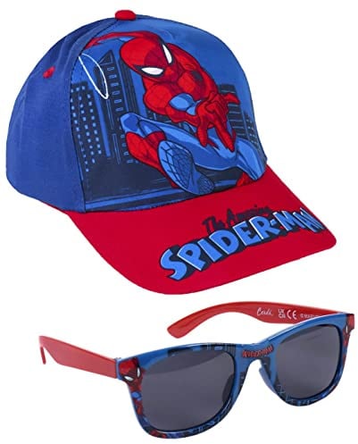 Ensemble Lunettes de Soleil et Casquette Spiderman - 2 à 5 ans - Protection UV 400 et Filtre de Catégorie 3 - Casquette Enfant avec Scratch Réglable - Produit Original Conçu en Espagne
