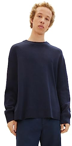 TOM TAILOR Denim Herren 1038265 Loose Fit Crew-Neck Strick-Pullover, 10668-sky Captain Blue, S