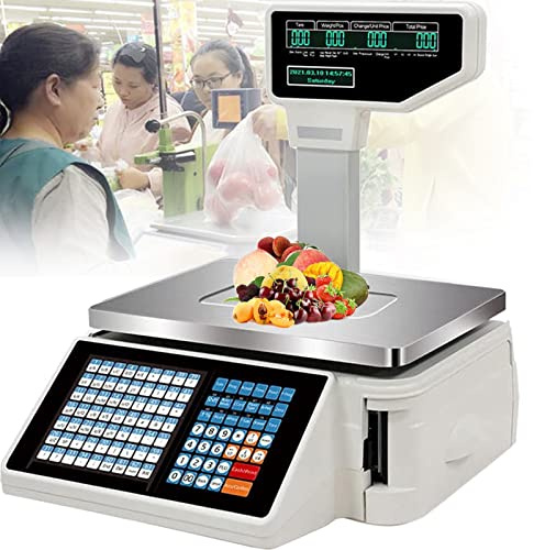 Etikettendruckwaage, digitale Barcode-Waage, Dual-Display auf der Rückseite, 63 Tastenkombinationen, kommerzielle Registrierkasse für Supermarkt/Einzelhandelsgeschäft/Lager, Waage (Maschine)