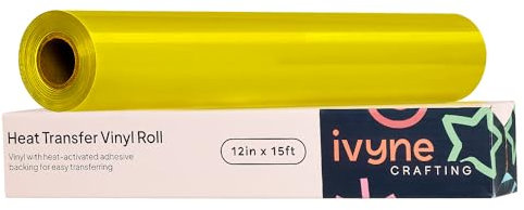 iVyne Yellow Heat Transfer Vinyl - 12 x 15ft PU Iron On Vinyl for Cricut & Silhouette Cameo - HTV Roll Easy to Cut & Weed for T Shirts, Caps & Other Crafting Applications