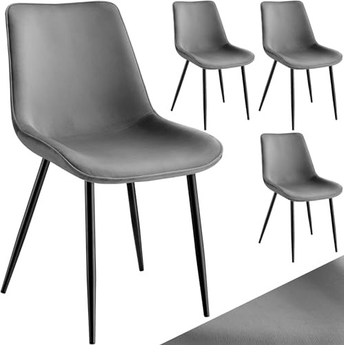 tectake® Esszimmerstühle 4er Set, Samtstoff Stuhl mit Rückenlehne, ergonomische Essstühle, bequemer Küchenstuhl, Esszimmerstuhl, Cocktailsessel für Lounge, Dining, Küchentisch - grau