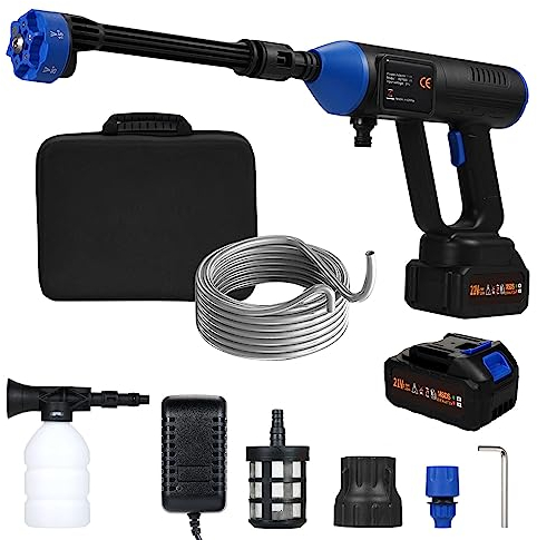 Idropulitrice a Batteria Portatile 50bar 725psi 6 in 1 Ugello Idropulitrice con 40min Batteria, 80L/H Idropulitrice per Auto Pulire Giardino Terrazza Prato Irrigazione, 5m Tubo, K21935