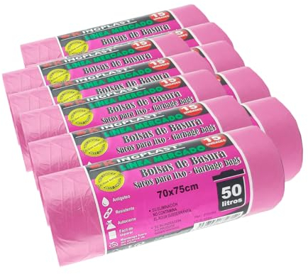 Clim Profesional - 540 Bolsas de Basura Rosa de 50 Litros 70x75 cm | Rollo de 15 uds. Caja con 36 Rollos 540 Sacos de Basura en Total | Perfumadas con Autocierre y Sistema Antigoteo