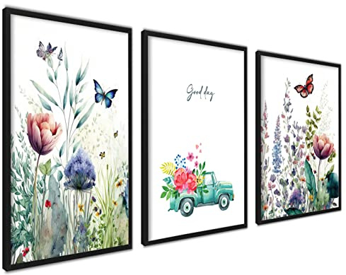 ag.art deco 3er Set Poster Ohne Rahmen Wanddeko Wohnzimmer Modernes Design | Frühlings 40x50 Pastell für Wand Deko Wohnzimmer Kunstdruck mit Motiven von Blumen und Schmetterlinge Bilder, Schlafzimmer