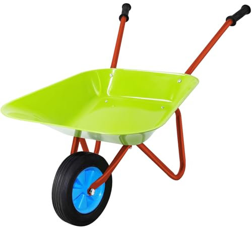 Wheelbarrow Set Children, Childrens Metal Wheelbarrow Kids Gardening Set for Outdoor, Educational, Farm, Gardening Toy, Play, Game(GREEN)