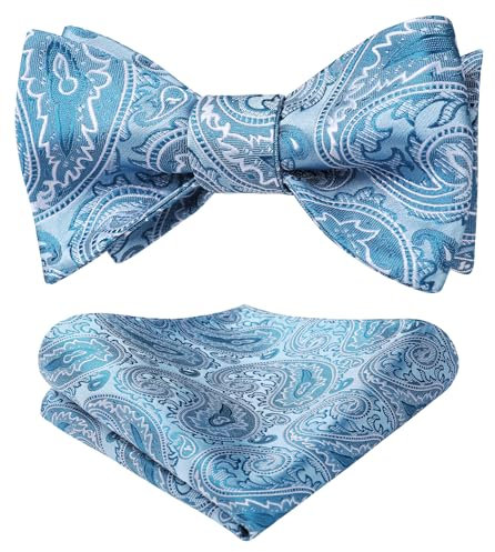 HISDERN Ensemble de Noeud Papillon et Pochette de Costume Bleu Classique pour Homme Accessoires de Fete de Mariage