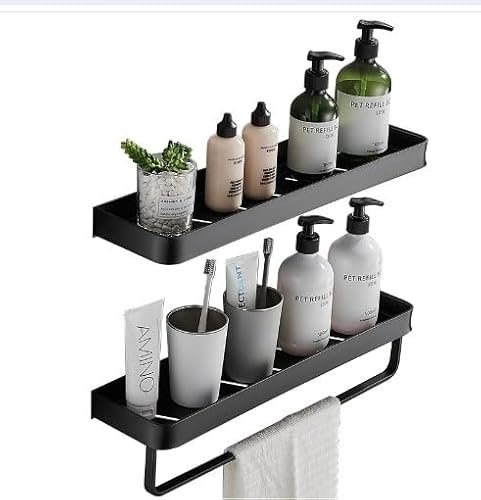 Jasfyee Set di 2 mensola porta asciugamani con barre, Porta Asciugamani Bagno 40 cm senza foratura, adatto per il bagno, WC dormitorio