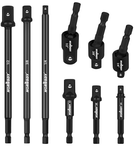 Impact Drill Socket Adapter Set and Universal Joints Socket Set 9-Piece 1/4 3/8 and 1/2 Driver Socket Adapter, Power Drill