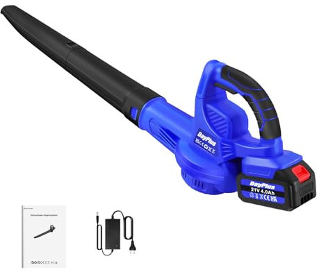 Akku-Laubbläser 21V 4.0Ah, Professional Laubbläser bis zu 177 km/h Blasgeschwindigkeit, Akku-Gebläse mit Akku und Ladegerät, UniversalLeafBlower zum Schmutz & Blätter, abnehmbares Rohr