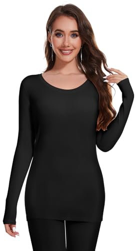 SIMIYA Thermo Unterhemd Damen Thermoshirt Langarm Thermounterwäsche Thermo Oberteil Warme Unterwäsche Winter Thermal Base Layer mit U-Kragen,Schwarz,M