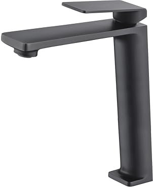 IMEX - Grifo Lavabo Negro Caño Alto | Grifo para Lavabo de Baño con Agua Fría y Caliente | Grifería Monomando Efeto Cascada con Caño de Latón | Ahorro de Agua | Serie Fiyi | Color Negro Mate