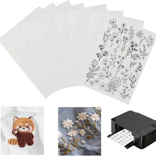 Defresit 8PCS A5 (14.8x21cm) Stickvlies Wasserlöslich Selbstklebend,Stickvorlagen Wasserlöslich,Bedruckbar Wasserlösliches Stickvlies für Anfänger Drucken oder Zeichnen von Mustern geeignet