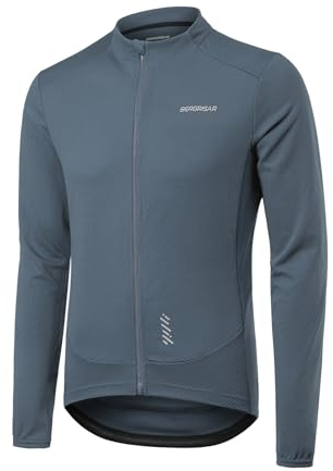 BERGRISAR Herren Fahrradtrikot Radtrikot Langarm für Frühling Herbst Rennrad MTB Mountainbike Trikots, Blau-grau, XL
