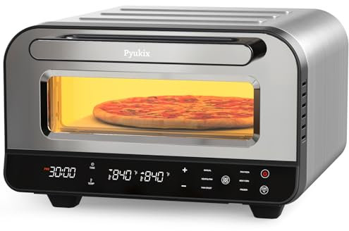 Pyukix - Horno de pizza para interiores, calienta hasta 1000 °F, pizzas de 12 pulgadas en 2 minutos, pizzera eléctrica de encimera con 6 preajustes de visualización táctil, cocina de pizza con piedra