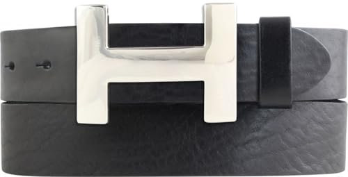 Designer Gürtel HENRY aus Vollrindleder 4 cm | Eleganter Ledergürtel für Damen und Herren 40mm | Silber glänzend | Schwarz 90cm