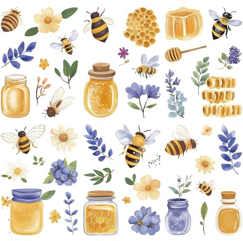CRASPIRE 8Pcs 8 Styles Bee Window Decals Animal Wall Cling Plastic PVC Waterproof Self Adhesive Yellow Bees Honey Comb Flowers Leaves Large Stickers for Home Summer Carnival Party Decors Supplies