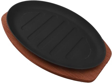 Platos para carne de 12 pulgadas, plato de pescado frito, plato de hierro para servir pescado, plato para parrilla, plato para servir caliente con placa base para uso doméstico o