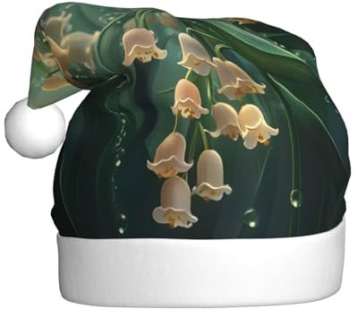 WDXQHY Weiße Orchidee für Erwachsene, Plüsch-Weihnachtsmütze, festliche Feiertagsdekoration und Partyzubehör, Weihnachtsmütze für Erwachsene, Feiertagsparty-Dekorationen
