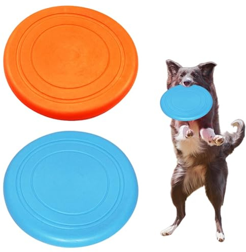 2 Pcs Dog Frisbee Toy,Rubber Floating Flying Discs,Indestructible Outdoor Toys,Soft Set,Floatable,7 Inch for Stimulate Fun,Training Exercise Desire to Chase,Interactive for Pet Chew Beach for Play