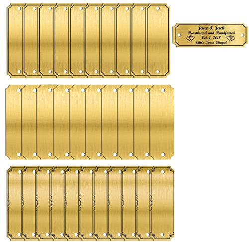 Jadeshay Name Plate,30 Packs Brushed Brass Plate Personalized Blank Name Plates Picture Frame Name Label Custom Engraved Metal Laser Engraving Name Plaque with Hole 3 W x 1 H