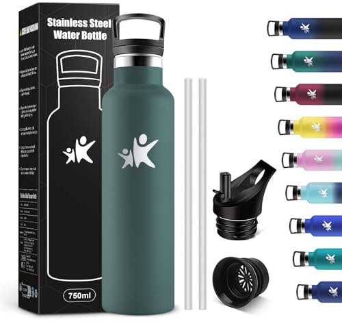 KollyKolla Thermosflasche 750ml, Wasserflasche Kohlensäure Geeignet, Auslaufsicher Wasserflasche mit Strohhalm, BPA-Frei, Doppelwandige Vakuumisolierte, Trinkflasche für Schule, Reisen, Camping