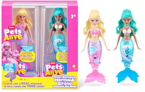 Pets Alive Magic Swimming Mermaid 2 Pack (Sea Shell & Sea Wave) by ZURU – Robotic Mermaid Doll for Water Play, Swims Automatically, Bath Toy for Girls & Boys Ages 3+, 16.3 cm