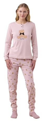 Noidinotte - Pigiama Donna Invernale in Caldo Cotone Articolo Orso. - L Rosa