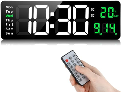 Koolertron 16,2 Zoll Digitale Wanduhr mit Fernbedienung, 4 Zoll Schriftart | Wanduhr Digital mit Timing- und Countdown Uhrzeit Datum Temperatur für Wohnzimmer Büro Gym Garagen Lagerhallen Klassenzimmer