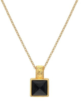 Hot Diamonds Black Onyx Gold Plated Pendant Necklace | 925 Sterling Silver and 18ct Gold-Plated Black Onyx Jewellery with a Real Hand Set Diamond | Luxury Pendant Gift For Her with Gift Wrap Included