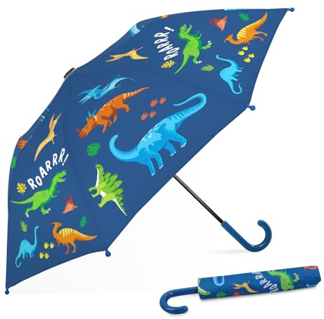 Kids Umbrella for Boys Lightweight and Folding Compact Toddler Umbrella | Rounded Tips and Smooth Edges Curved Hook Handle Manual Folding Mechanism Sturdy Frame