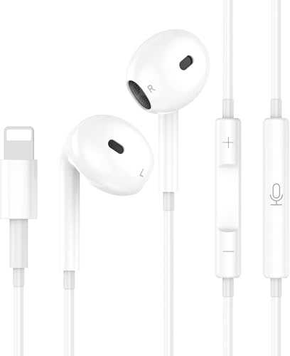 Thecoopidea Wired Lightning Earbuds for iPhone, Stereo Headphones with Microphone and Volume Control, Noise-Canceling HiFi Sound, Compatible with iPhone 14 Pro Max/13/12/SE/11/XS/XR/8/7