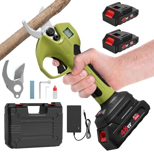 Akku Astschere Professionelle Elektrische Gartenschere mit LCD-Anzeige | Bürstenloser Motor | 2 x 2000mAh 21V Akkus | Max. 40mm Schnittdurchmesser | Sicherheitsschalter | Für Äste & Sträucher