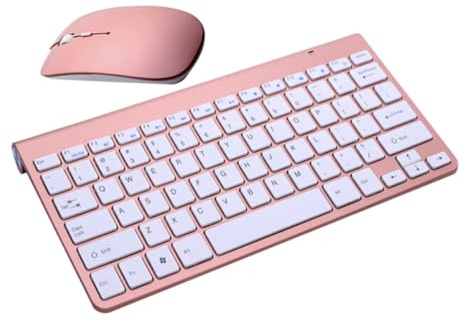 OSOLADY Teclado Rosa Español Inalámbrico 2.4g Ultrafino con Ratón para Computadora y Tableta, Diseño Elegante y Fácil de Transportar para Casa y Oficina