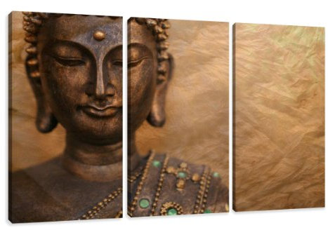 Visario Leinwandbilder 1041 Bild auf Leinwand Buddha, 160 x 90 cm, 3 Teile