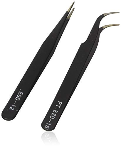 Well-Goal Nail Art Rhinestones Eyelashes Extension Straight & Curved Tweezers Tool Set--Black