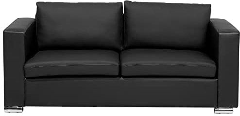 3-Sitzer Sofa Echtleder schwarz mit Breiten Armlehnen Edelstahlfüße Helsinki
