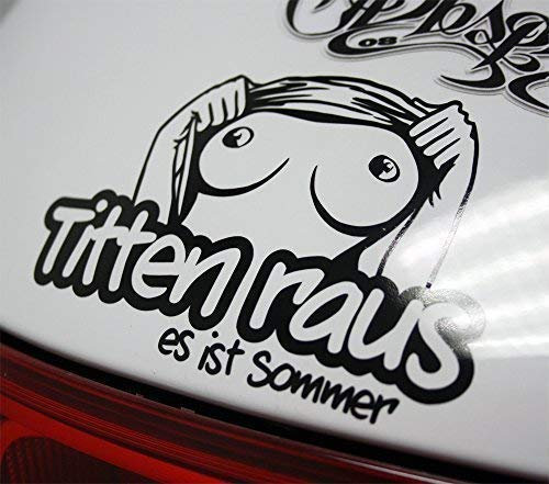 TITTEN RAUS Sommer Sticker Bomb Tuning FKK Brüste Porno Aufkleber Decal - DUB (schwarz außenklebend)