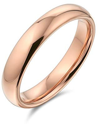 Bling Jewelry Fede nuziale in titanio per coppie, semplice, sottile, a cupola, placcata in oro rosa, per uomo e donna, comfort fit 4MM.