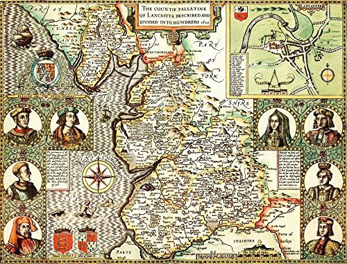 Map Marketing LANC1 Lancashire 1610 Historische Karte, 1000 Teile Puzzle