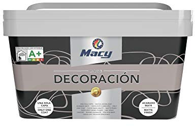 Macy Pintura Plástica Mate Decoración Interiores Excelente Cubrición, Acabado Perfecto. Color acero. 4 Litros