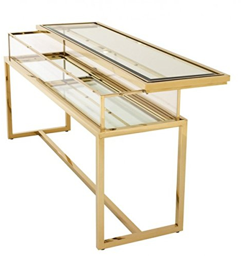 Casa Padrino Luxus Glas Vitrine Edelstahl Gold B 160 x T 45 x H 77 cm Konsole Ladeneinrichtung - Art Deco Möbel