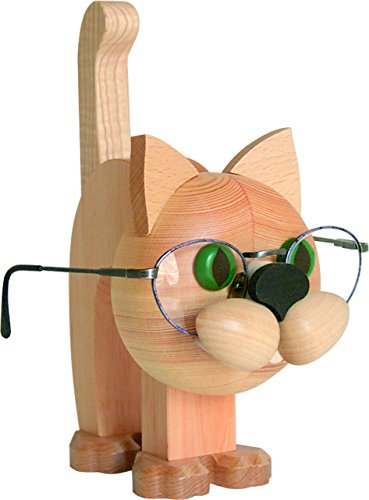 Kuhnert Brillenständer aus Holz - zur Aufbewahrung und Präsentation - Katze Natur - Höhe: ca. 23cm - Made in Germany